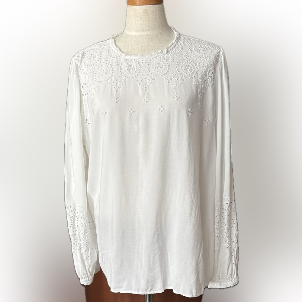 LOFT White Embroidered Eyelet Blouse